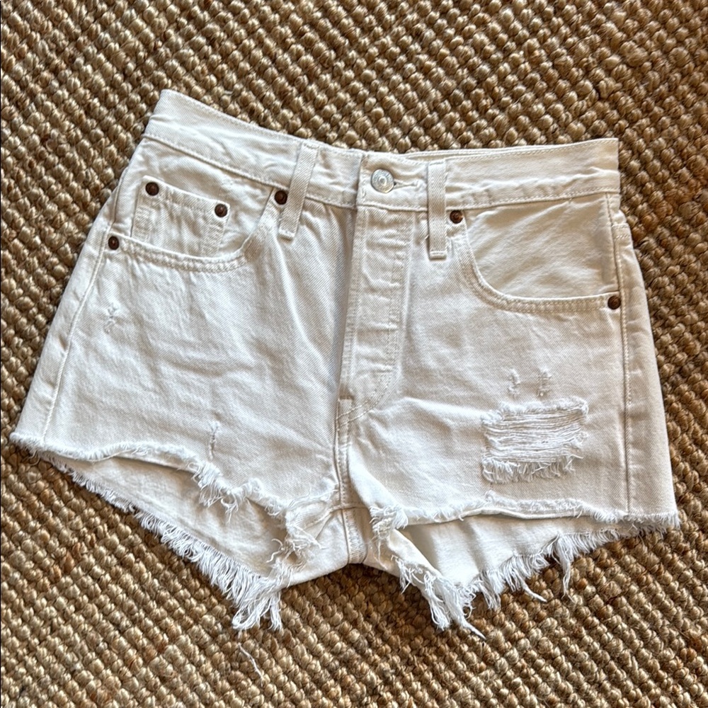 Levi's White 501 Distressed Jean Shorts